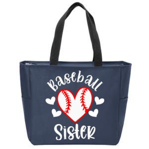 Baseball Sister Game Day Sport Heart Zip Tote Bag