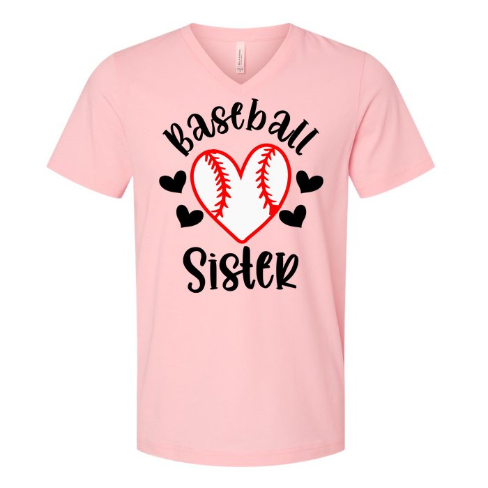 Baseball Sister Game Day Sport Heart V-Neck T-Shirt