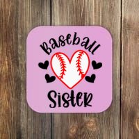 Baseball Sister Game Day Sport Heart Coaster