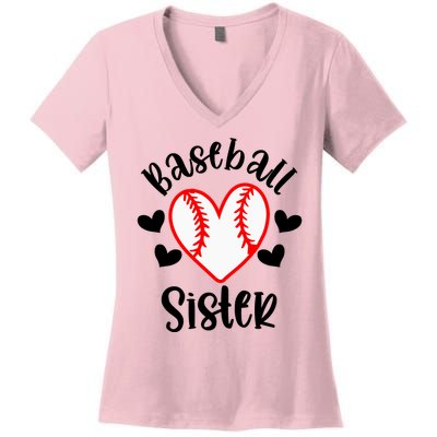 Baseball Sister Game Day Sport Heart Women's V-Neck T-Shirt