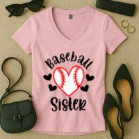 Baseball Sister Game Day Sport Heart Women's V-Neck T-Shirt