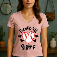 Baseball Sister Game Day Sport Heart Women's V-Neck T-Shirt