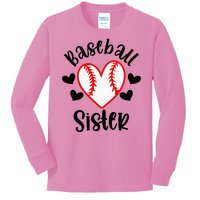 Baseball Sister Game Day Sport Heart Kids Long Sleeve Shirt