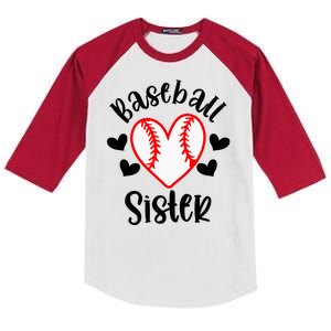 Baseball Sister Game Day Sport Heart Kids Colorblock Raglan Jersey