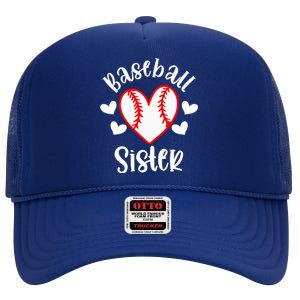 Baseball Sister Game Day Sport Heart High Crown Mesh Back Trucker Hat