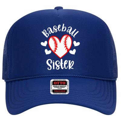 Baseball Sister Game Day Sport Heart High Crown Mesh Back Trucker Hat