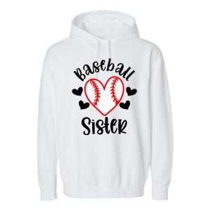 Baseball Sister Game Day Sport Heart Garment-Dyed Fleece Hoodie