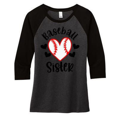 Baseball Sister Game Day Sport Heart Women's Tri-Blend 3/4-Sleeve Raglan Shirt