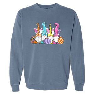 Bunny Spring Gnome Easter Egg Hunting And Basket Garment-Dyed Sweatshirt