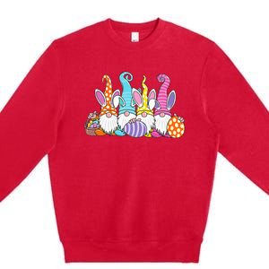 Bunny Spring Gnome Easter Egg Hunting And Basket Premium Crewneck Sweatshirt