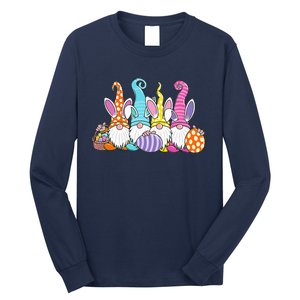 Bunny Spring Gnome Easter Egg Hunting And Basket Long Sleeve Shirt