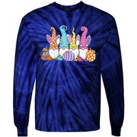 Bunny Spring Gnome Easter Egg Hunting And Basket Tie-Dye Long Sleeve Shirt