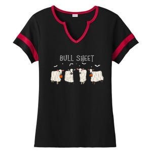 Bull Sheet Ghost Cow Halloween Funny This Is Bull Sheet Ladies Halftime Notch Neck Tee