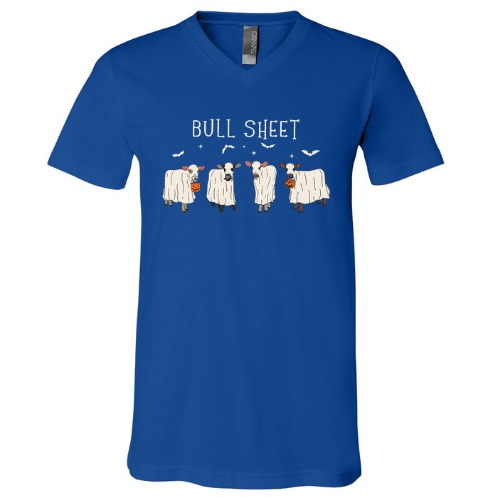 Bull Sheet Ghost Cow Halloween Funny This Is Bull Sheet V-Neck T-Shirt