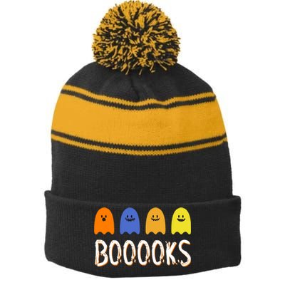 Books Spooky Ghost Funny Halloween Stripe Pom Pom Beanie