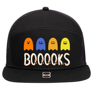 Books Spooky Ghost Funny Halloween 7 Panel Mesh Trucker Snapback Hat