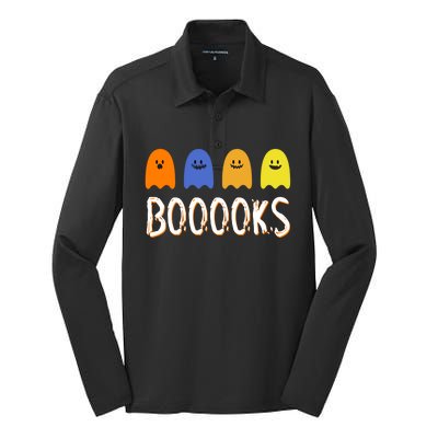 Books Spooky Ghost Funny Halloween Silk Touch Performance Long Sleeve Polo