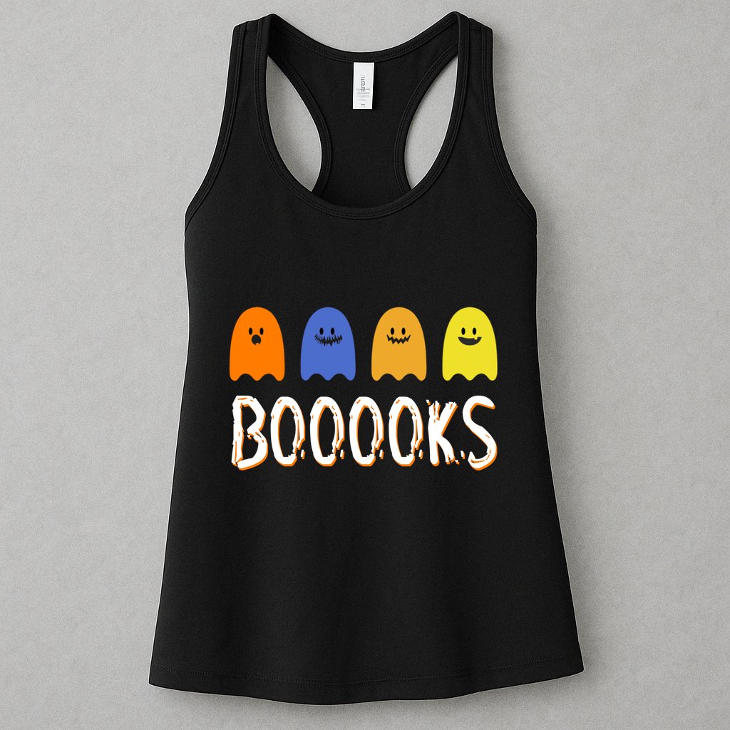 Books Spooky Ghost Funny Halloween Womens Tank Top