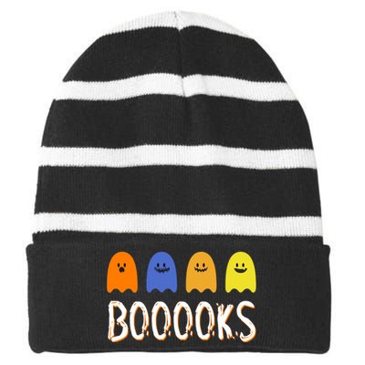 Books Spooky Ghost Funny Halloween Striped Beanie with Solid Band