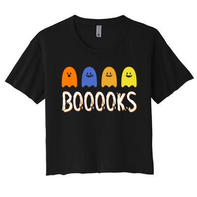 Books Spooky Ghost Funny Halloween Women's Crop Top Tee