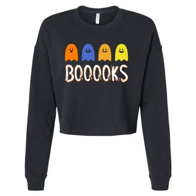 Books Spooky Ghost Funny Halloween Cropped Pullover Crew