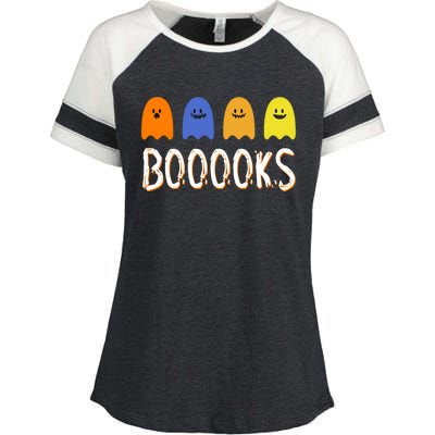 Books Spooky Ghost Funny Halloween Enza Ladies Jersey Colorblock Tee