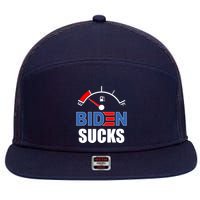 Biden Sucks Gas Tank On Empty E 7 Panel Mesh Trucker Snapback Hat