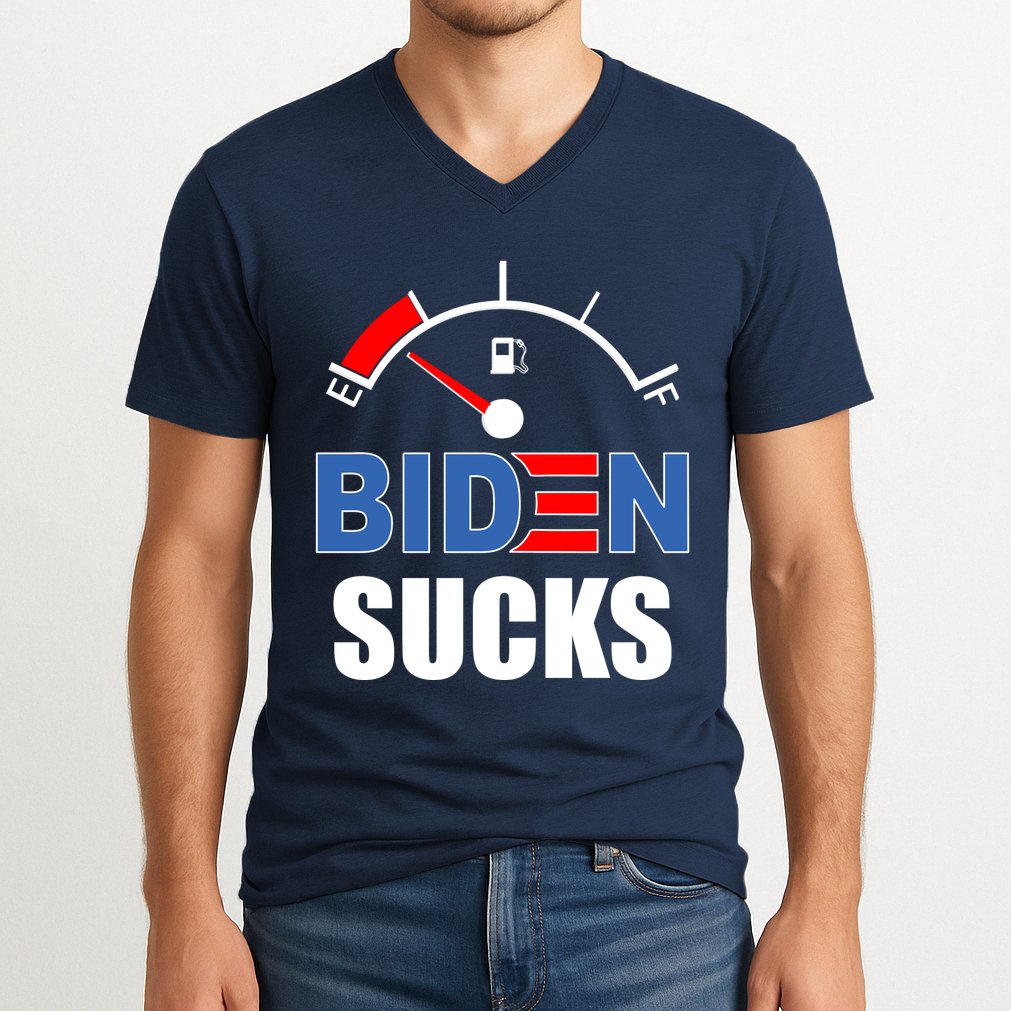 Biden Sucks Gas Tank On Empty E V-Neck T-Shirt