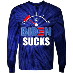 Biden Sucks Gas Tank On Empty E Tie-Dye Long Sleeve Shirt