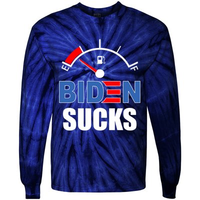 Biden Sucks Gas Tank On Empty E Tie-Dye Long Sleeve Shirt