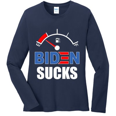 Biden Sucks Gas Tank On Empty E Ladies Long Sleeve Shirt