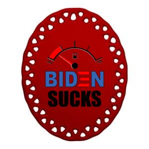 Biden Sucks Gas Tank On Empty E Ceramic Oval Ornament