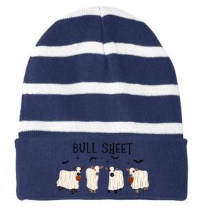 Bull Sheet Ghost Cow Halloween Funny This Is Bull Sheet. Striped Beanie with Solid Band