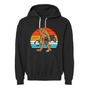 Bigfoot Sasquatch Gamer Retro Gaming Garment-Dyed Fleece Hoodie