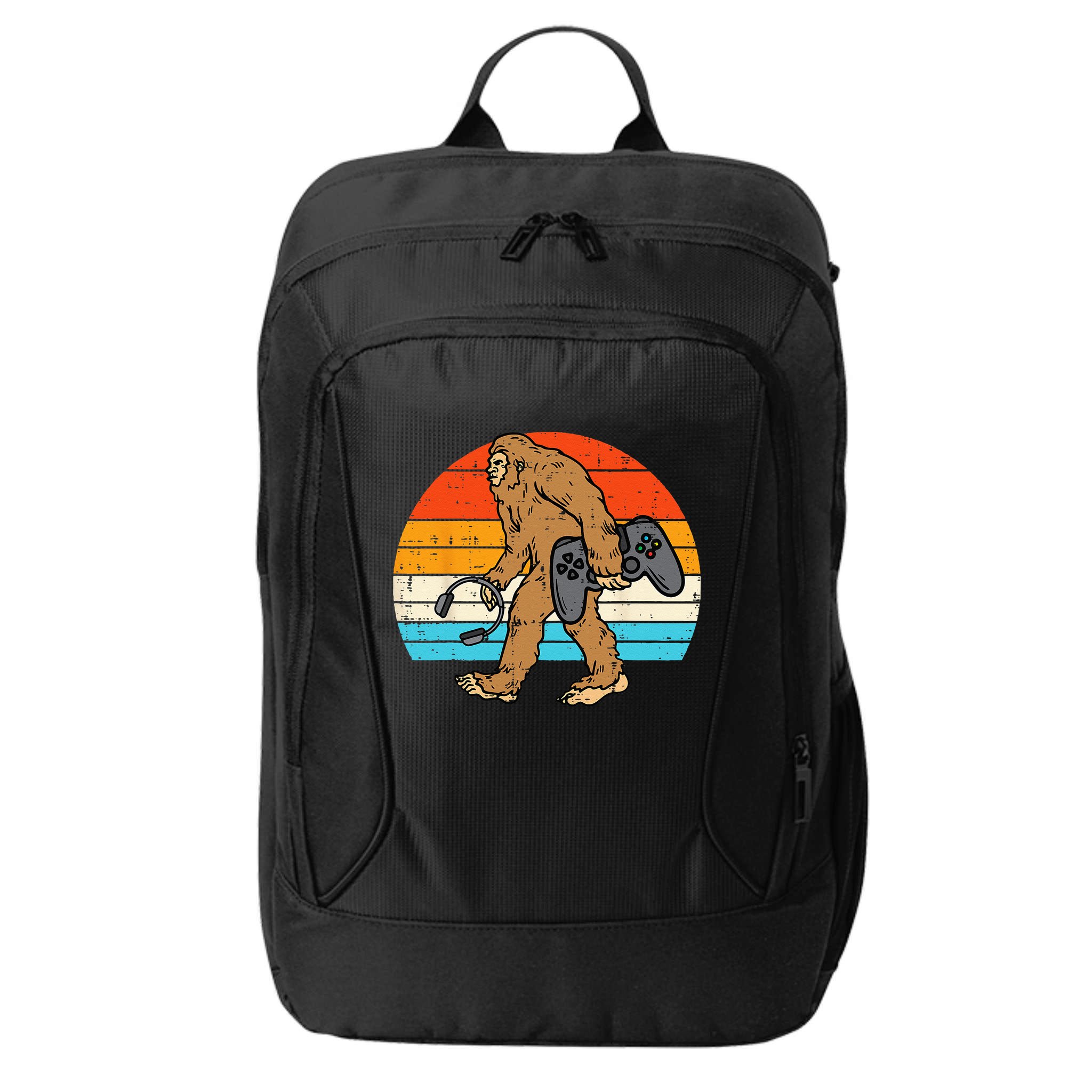 Bigfoot Sasquatch Gamer Retro Gaming City Backpack