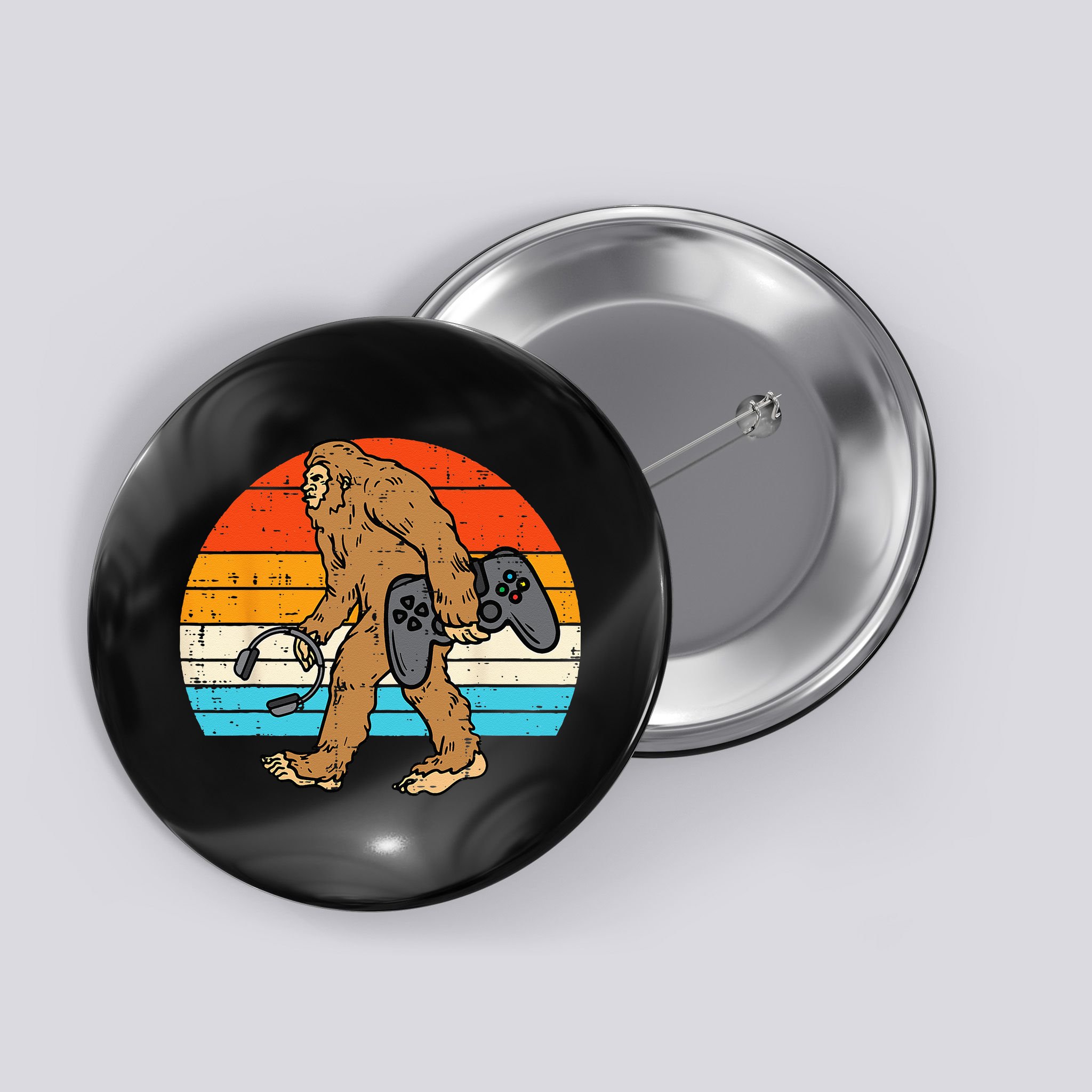 Bigfoot Sasquatch Gamer Retro Gaming Button