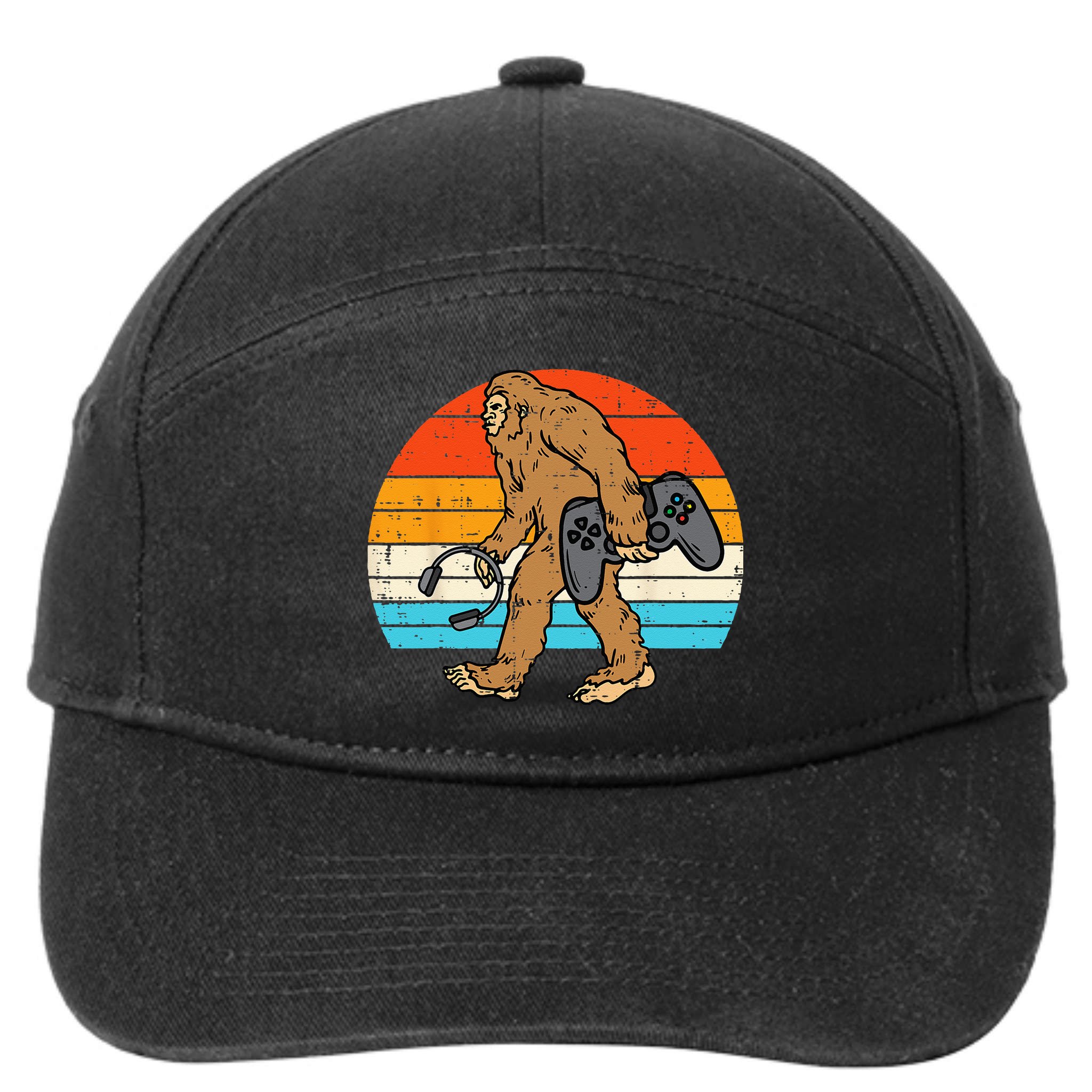 Bigfoot Sasquatch Gamer Retro Gaming 7-Panel Snapback Hat