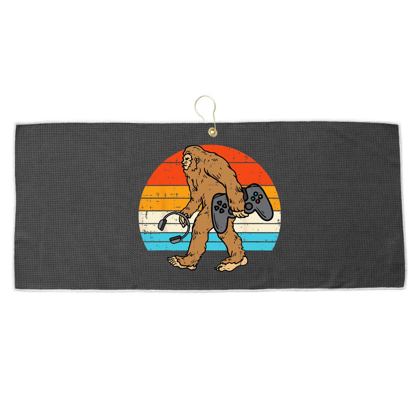 Bigfoot Sasquatch Gamer Retro Gaming Large Microfiber Waffle Golf Towel