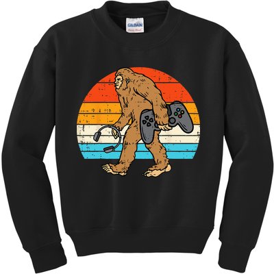 Bigfoot Sasquatch Gamer Retro Gaming Kids Sweatshirt