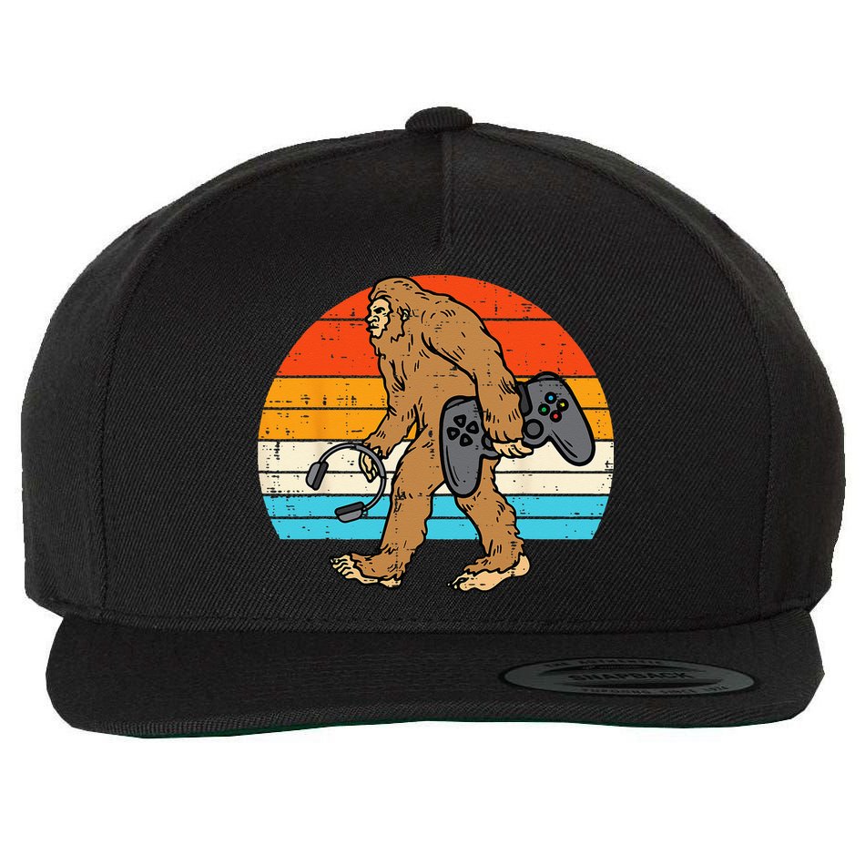 Bigfoot Sasquatch Gamer Retro Gaming Wool Snapback Cap