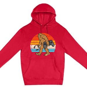 Bigfoot Sasquatch Gamer Retro Gaming Premium Pullover Hoodie