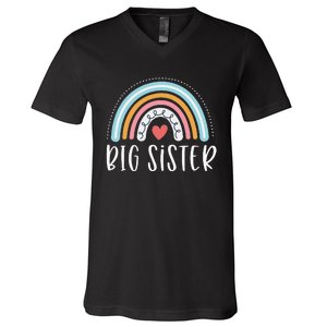 Big Sister Gifts Sibling Family Rainbow Graphic V-Neck T-Shirt