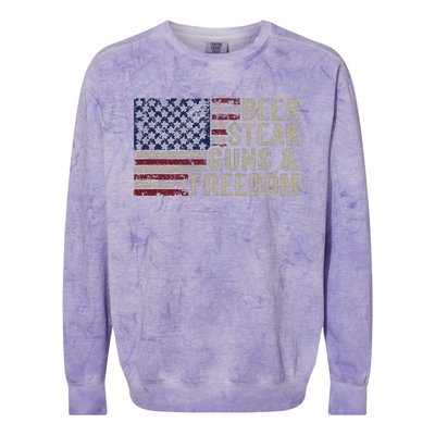 Beer Steak Guns & Freedom 4th July Usa Flag Bbq Drinking Colorblast Crewneck Sweatshirt