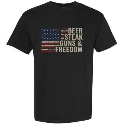 Beer Steak Guns & Freedom 4th July Usa Flag Bbq Drinking Garment-Dyed Heavyweight T-Shirt