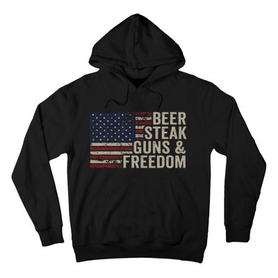 Beer Steak Guns & Freedom 4th July Usa Flag Bbq Drinking Hoodie