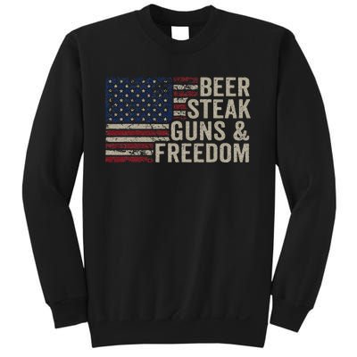 Beer Steak Guns & Freedom 4th July Usa Flag Bbq Drinking Sweatshirt