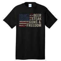 Beer Steak Guns & Freedom 4th July Usa Flag Bbq Drinking Tall T-Shirt