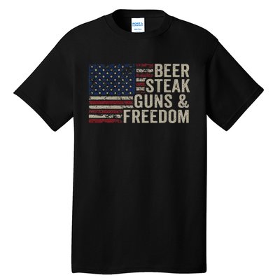 Beer Steak Guns & Freedom 4th July Usa Flag Bbq Drinking Tall T-Shirt