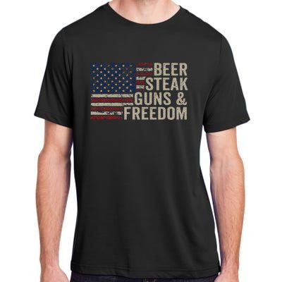 Beer Steak Guns & Freedom 4th July Usa Flag Bbq Drinking Adult ChromaSoft Performance T-Shirt