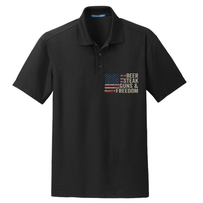 Beer Steak Guns & Freedom 4th July Usa Flag Bbq Drinking Dry Zone Grid Polo